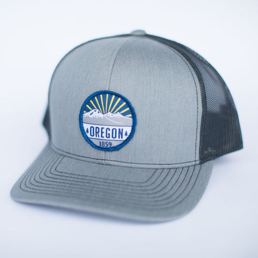 Oregon Cascades Woven Patch | Heather Grey - Lt. Charcoal | SnapBack Trucker Cap